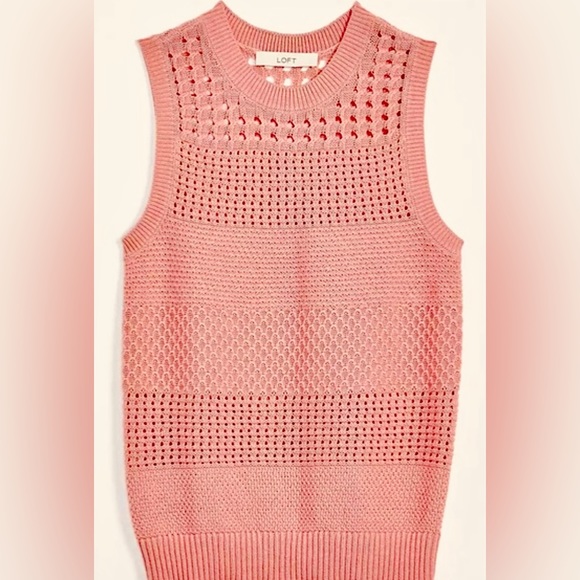 LOFT Sweaters - Loft Open Knit Crochet Dusty Pink Cotton Sweater Sleeveless